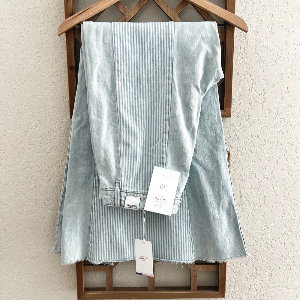 NOEND Denim Jeans Light Wash Hi Rise Wide Leg Pintuck Stripe Panels NWT 30 - Picture 2 of 14
